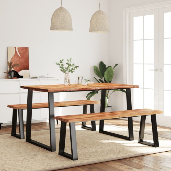 Living-edge dining set, 3-piece, solid acacia