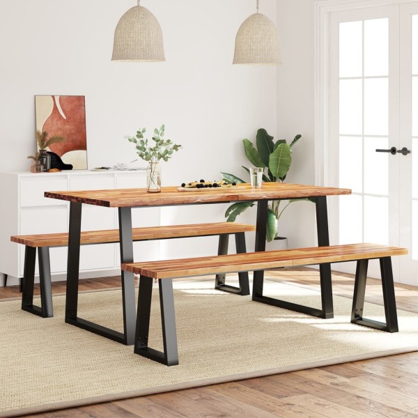 Living-edge dining set, 3-piece, solid acacia