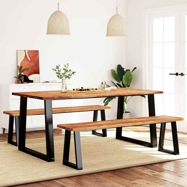 Living-edge dining set, 3-piece, solid acacia