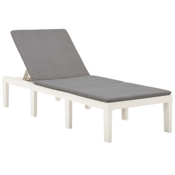 Sun lounger with mattress, white, plastic