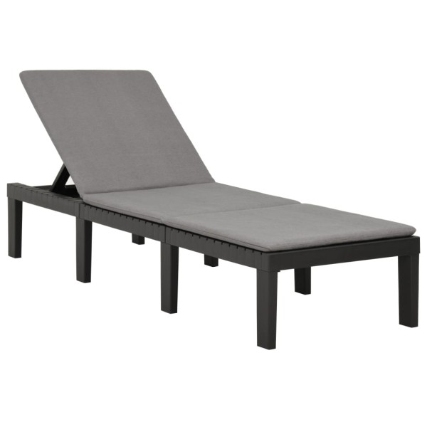 Sun lounger with mattress, anthracite color, plastic