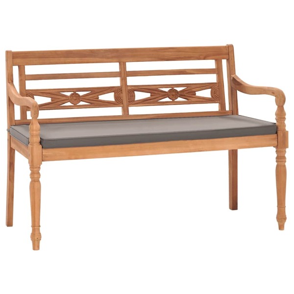 Batavia bench with dark gray cushion, 120cm, teak