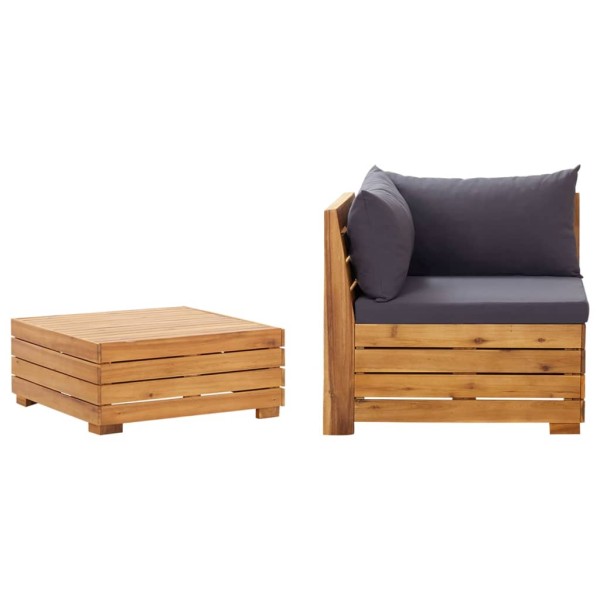 Garden set with cushions, 2 parts, solid acacia