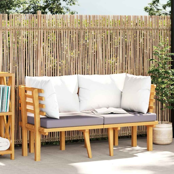 Double garden sofa with cushions, solid acacia wood