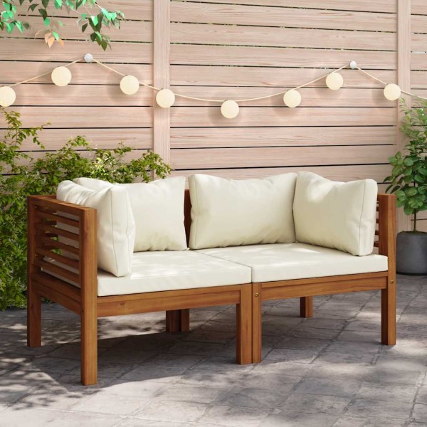 Corner sofas with cream cushions, 2 pcs., acacia