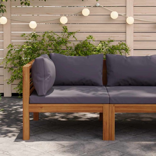 Modular corner sofa with dark gray pillows, acacia
