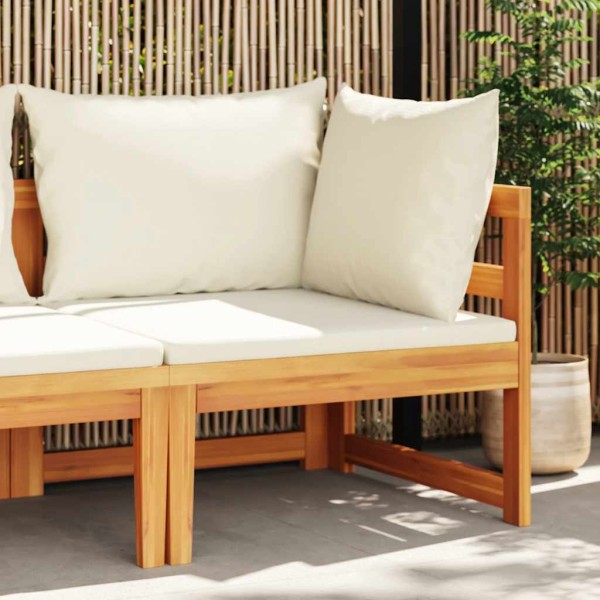 Corner sofa with cream cushions, solid acacia
