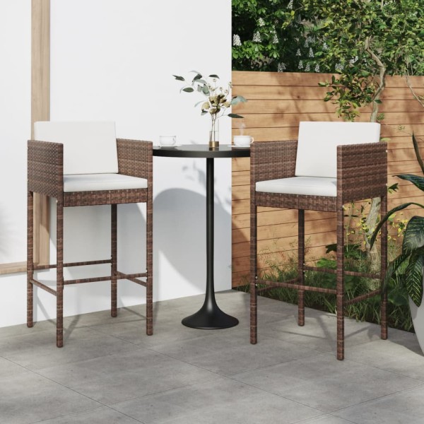 Bar stools with cushions, 2 pcs., brown, polyrattan