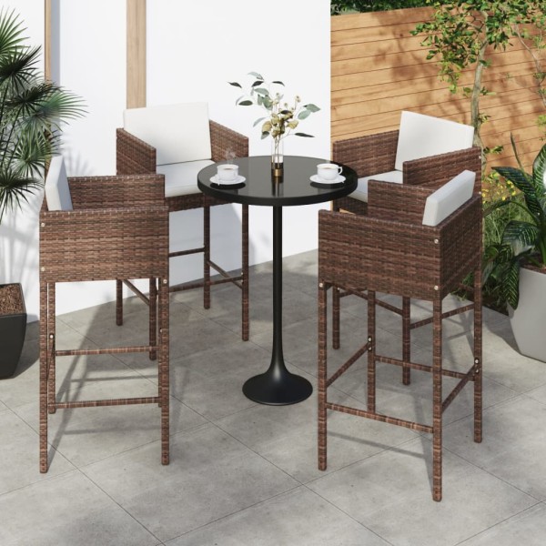 Bar stools with cushions, 4 pcs., brown, polyrattan