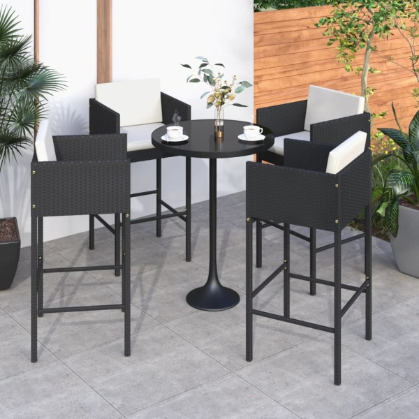 Bar stools with cushions, 4 pcs., black, polyrattan