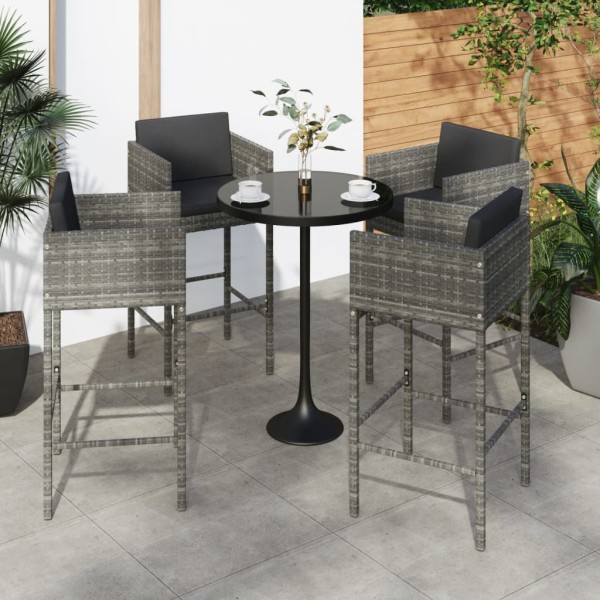 Bar stools with cushions, 4 pcs., gray, polyrattan