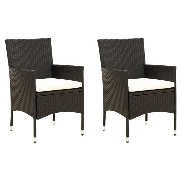 Garden chairs with cushions, 2 pcs., black, polyrattan