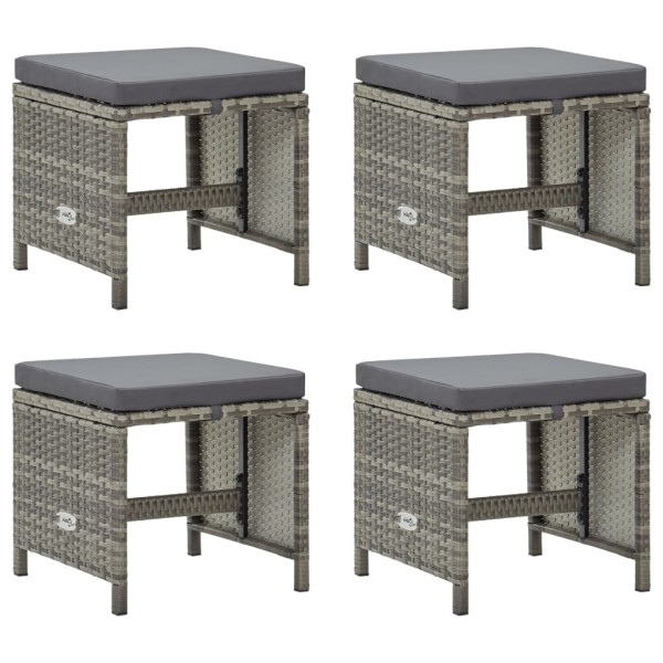 Garden stools with cushions, 4 pcs., gray, polyrattan