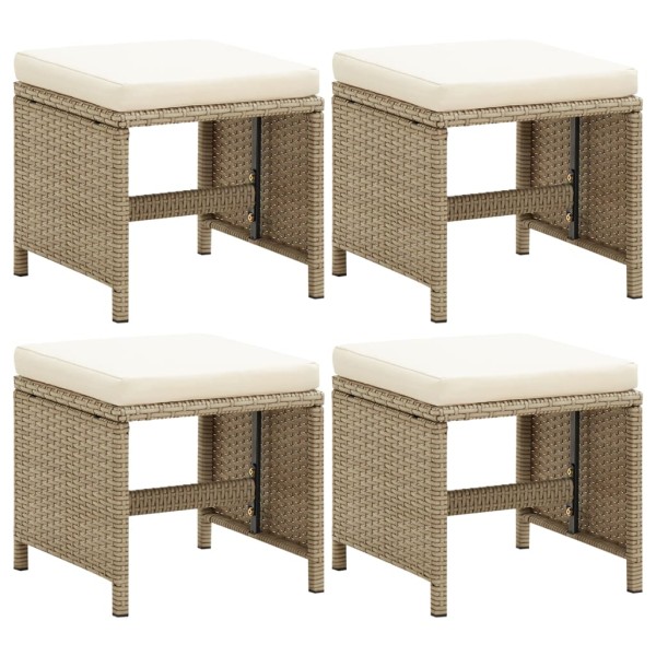 Garden stools with cushions, 4 pcs., sand, polyrattan