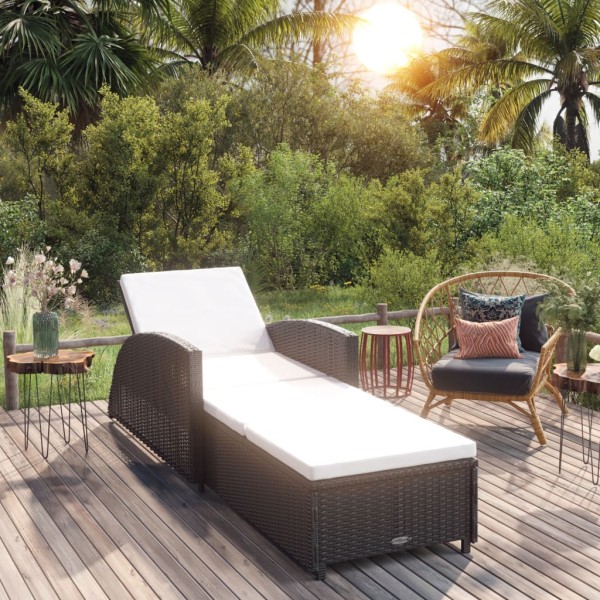 Sun lounger with creamy white mattress, black, polyrattan