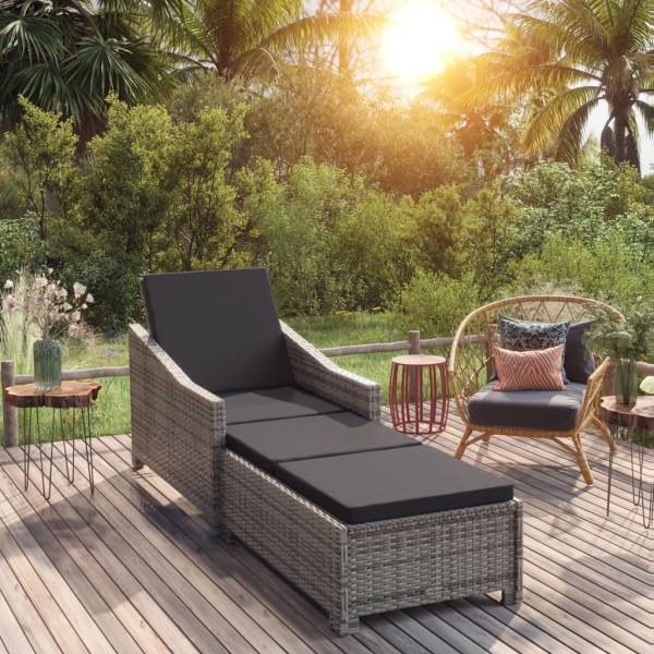 Sun lounger with dark gray mattress, gray, polyrattan