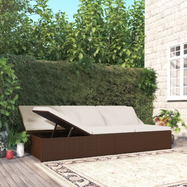 Replaceable sunbed with mattresses, brown, polyrattan