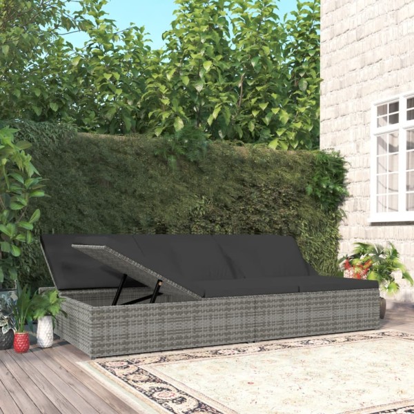 Replaceable sun lounger with cushions, grey, polyrattan