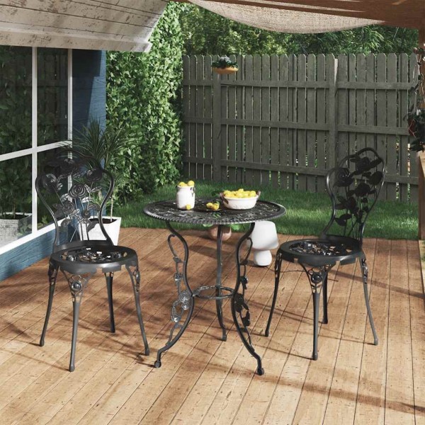 Bistro chairs, 2 pcs., black, cast aluminum
