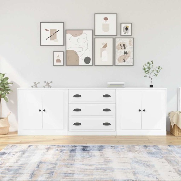 Side cabinets, 3 units, white color, processed wood