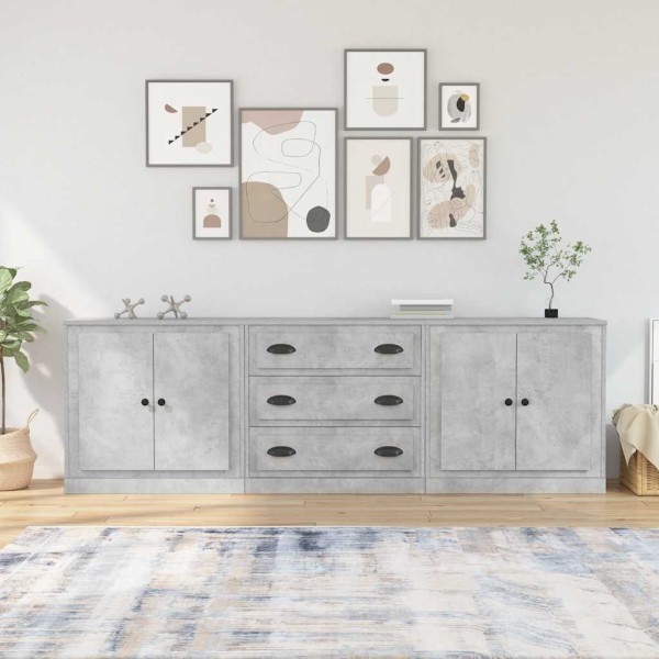 Side cabinets, 3 units, concrete gray, processed wood