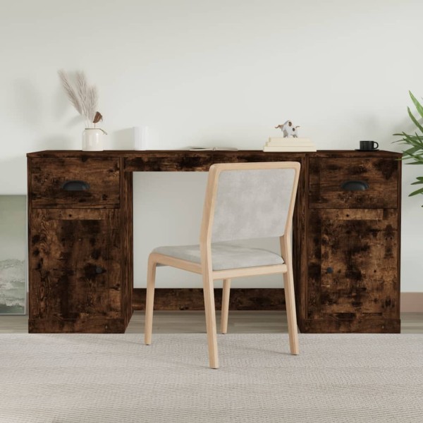 Desk with cabinet, smoky oak, processed wood