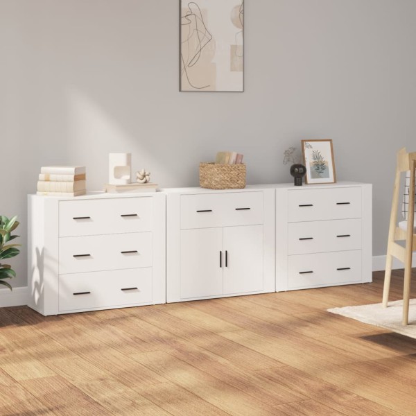 Side cabinets, 3 units, white color, processed wood