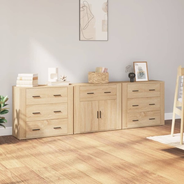 Side cabinets, 3 units, smoky oak, processed wood