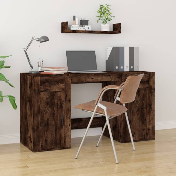 Desk with cabinet, smoky oak, processed wood