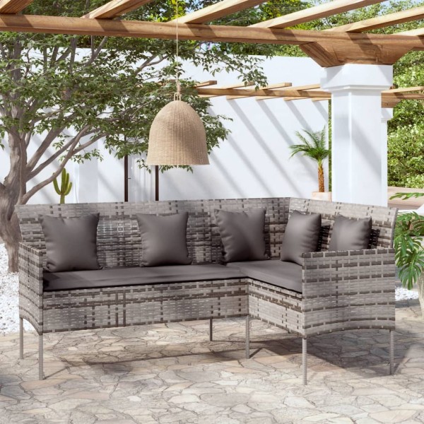 Sofa with cushions, gray, polyrattan, L-shaped