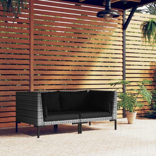 Garden sofas with cushions, 2 pcs., semi-circular polyrattan