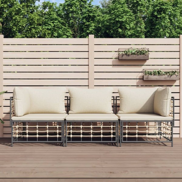 Garden set with pillows, 3 parts, anthracite, polyrattan