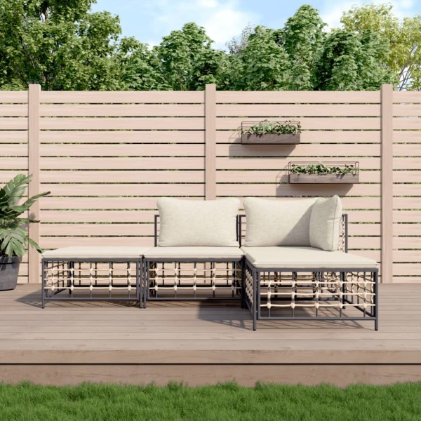 Garden set with pillows, 4 parts, anthracite, polyrattan