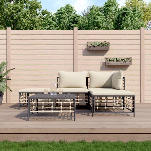 Garden set with pillows, 5 parts, anthracite, polyrattan