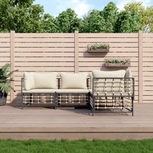 Garden set with pillows, 4 parts, anthracite, polyrattan