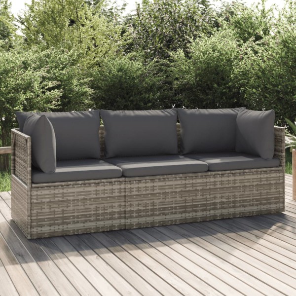 Garden set with cushions, 3 parts, gray, polyrattan