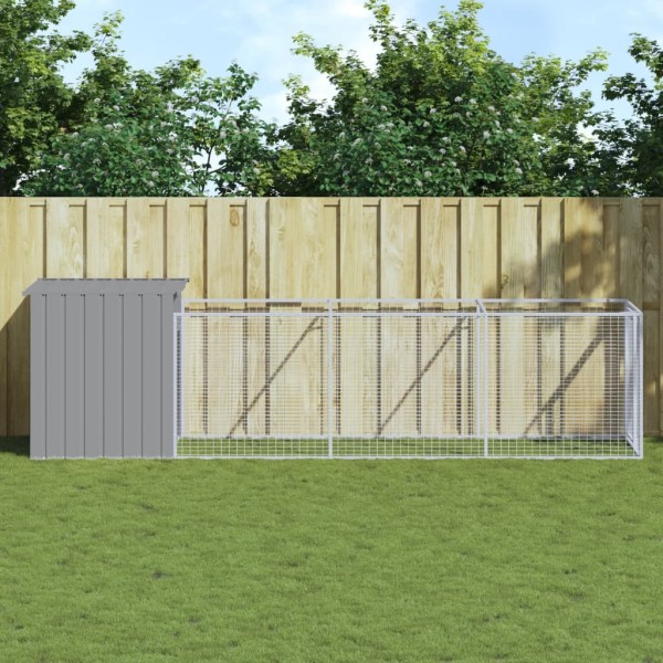 Dog cage with enclosure, light grey, 110x405x110cm, steel