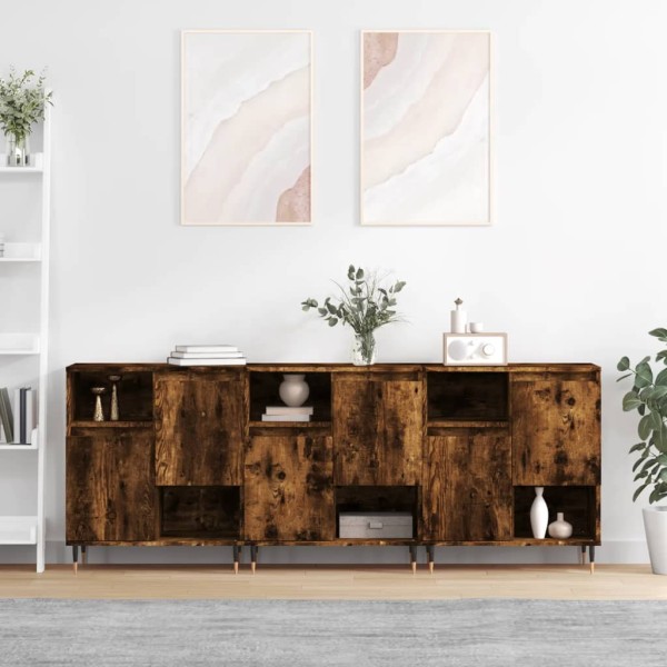 Side cabinets, 3 units, smoky oak, processed wood