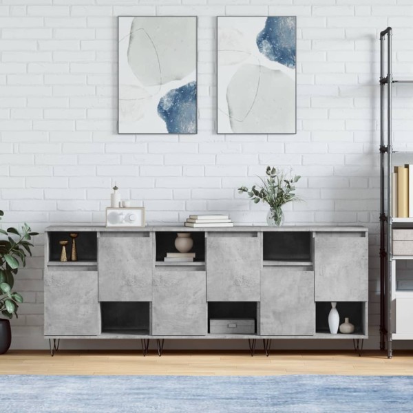Side cabinets, 3 units, concrete gray, processed wood