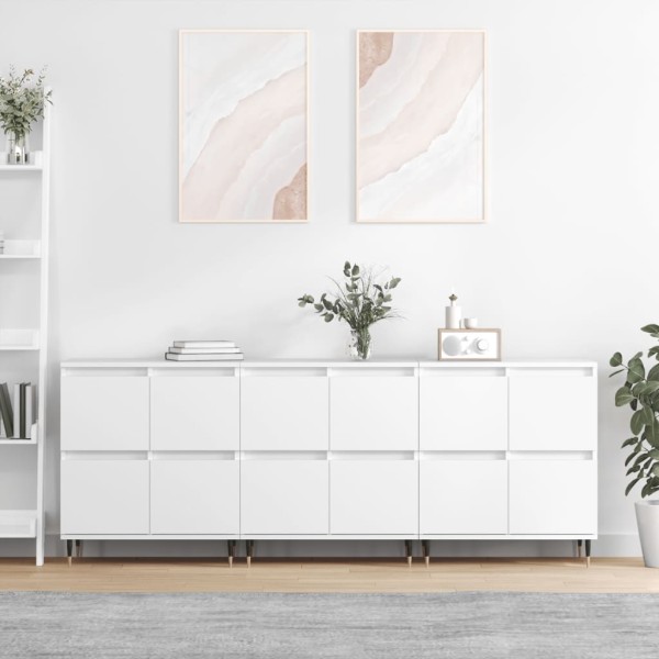 Side cabinets, 3 units, white color, processed wood