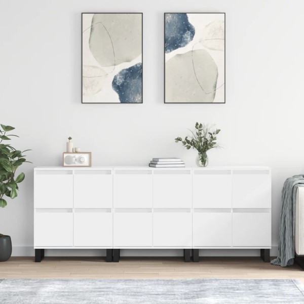 Side cabinets, 3 units, white color, processed wood