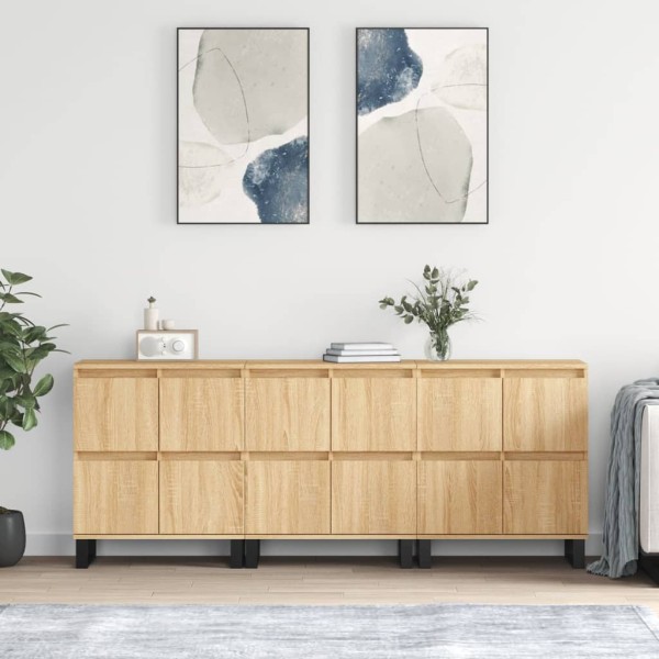 Side cabinets, 3 units, smoky oak, processed wood