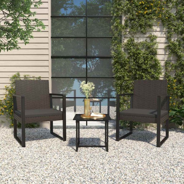 Garden set with cushions, 3 parts, black, polyrattan