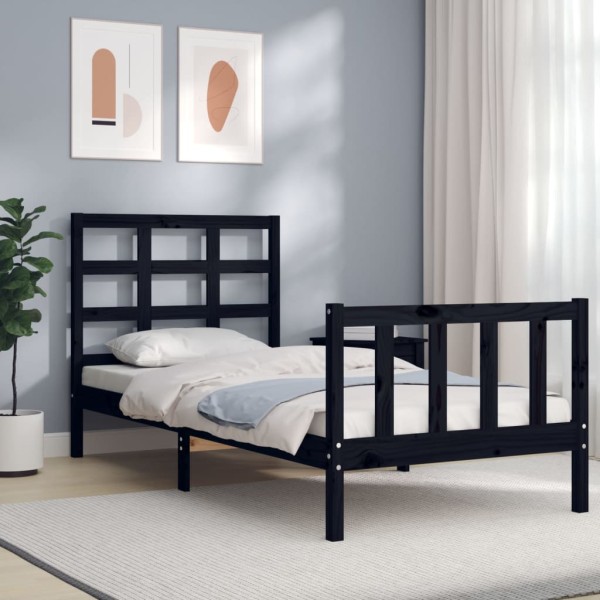 Bed frame with headboard, black, wood, small single