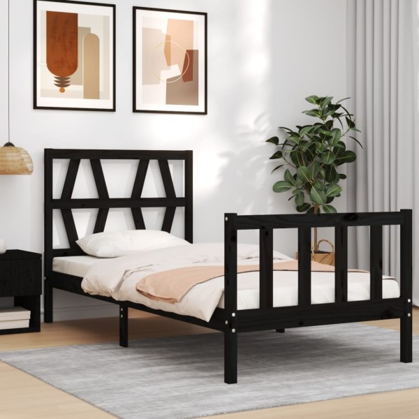 Bed frame with headboard, black, wood, small single