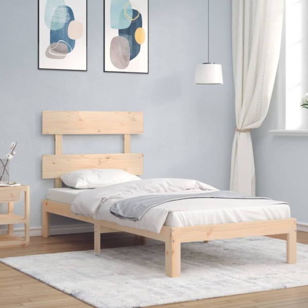 Bed frame with headboard, solid wood, small single