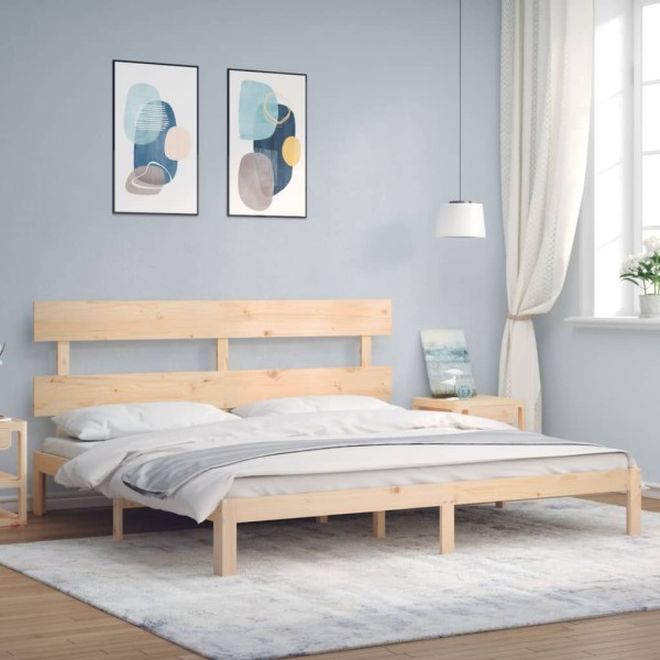 Bed frame with headboard, solid wood, extra large