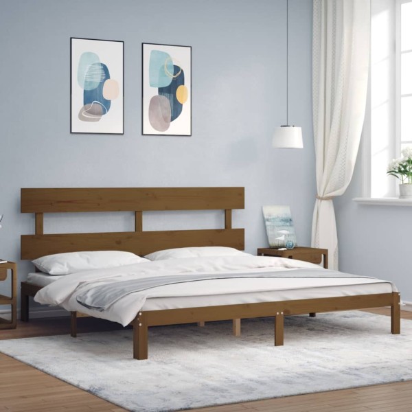 Bed frame with headboard, brown, 200x200cm, solid wood