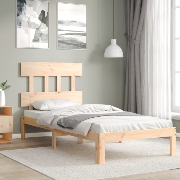 Bed frame with headboard, solid wood, single