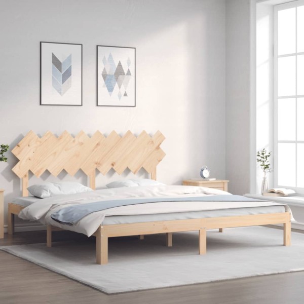 Bed frame with headboard, solid wood, extra large